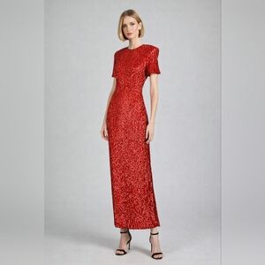 Stenay Size 12 Silk Vintage Red Sequin Maxi Dress